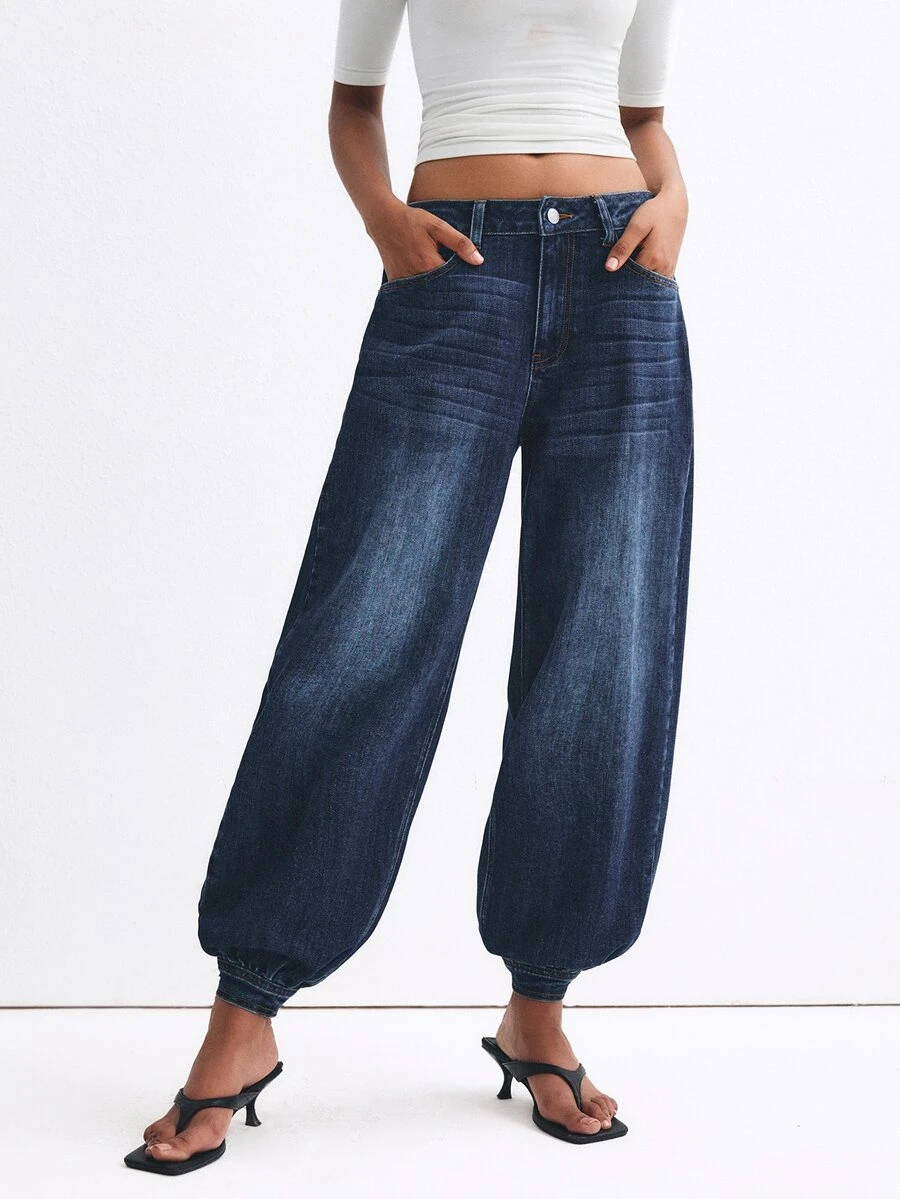ATUI Studio Casual Washed Low Waist Tapered Leg Jeans - Dark Wash - View 1