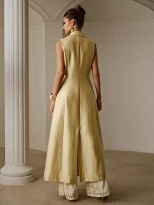 ZEYLAH SINGLE-BREASTED LONG TRENCH COAT WITH LAPEL COLLAR - Champagne - View 3