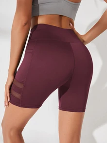 SHEIN Sports Women's Mesh Patchwork Casual Daily Sports Shorts (With Pockets) - Red Violet - View 5