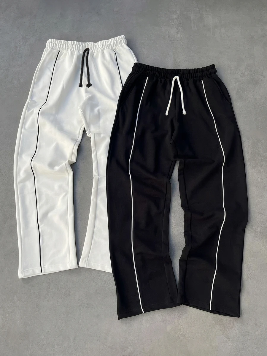 2PCS Teen Boys Sweatpants - Black and White - View 1