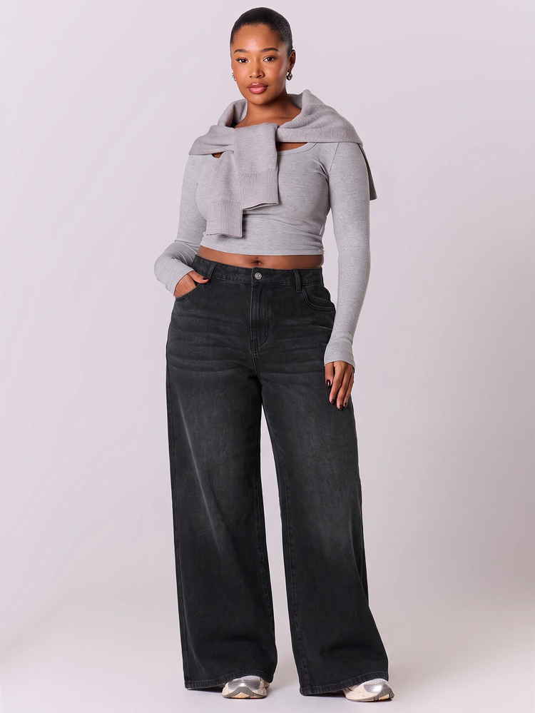 MUSERA Quần jeans cạp thấp size lớn phong cách Y2K thập niên 90, streetwear thường ngày dễ thương, thanh lịch cho đi làm văn phòng và mặc hàng ngày - màu đen - Xem 1