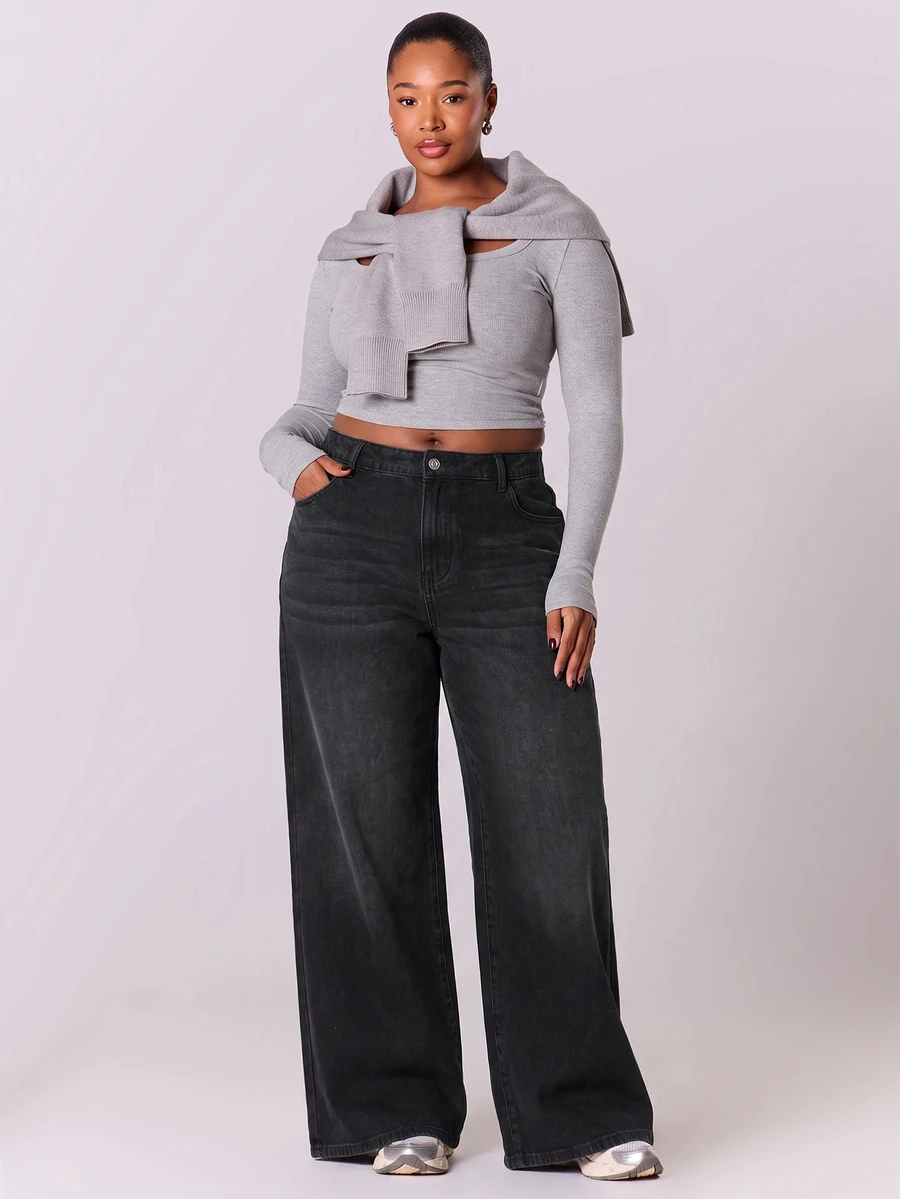 MUSERA Low Waist Plus Size 90's Y2k Jeans Streetwear Casual Cute Everyday Office Work Everyday Chic - Black - View 1