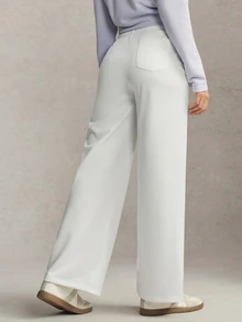 Activina Women's Summer Spring Elegant Stylish White Wide Leg Sports Pants With Elastic Waistband And Pockets Design With Logo Detail - White - View 3