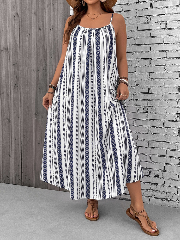 Travachic Plus Size Tree Print Cami Dress For Vacation - Multicolor - View 5