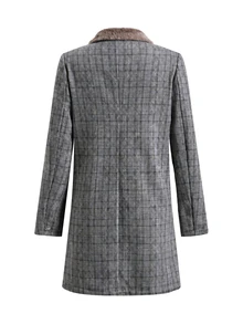 Editum Women's Winter Fashion Plaid Double-Breasted Overcoat - Grey - View 8