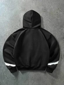 Major Grit Men's Colorblock Striped Thermal Lined Hoodie - Black - View 2
