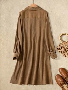 Rusticease Women's Solid Color Casual Daily Summer Dress - Rust Brown - View 2