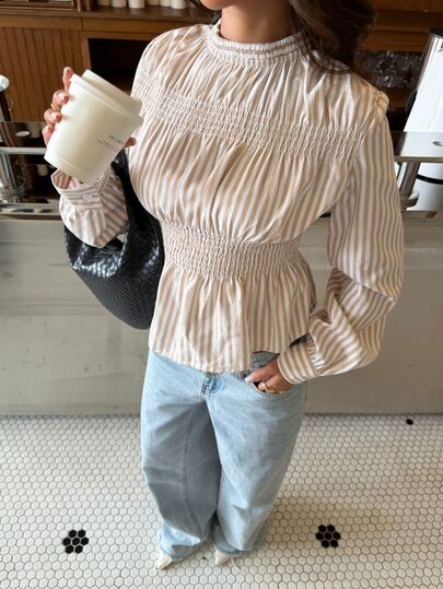 Siren Gaze Women's Striped Pleated Casual Versatile Daily Wear Shirt