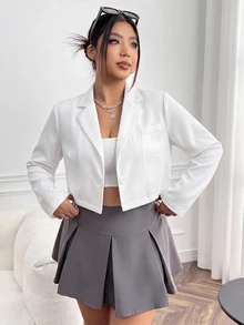 SHEIN EZwear Plus Size Casual Versatile White Cropped Thin Blazer Fall - White - View 9
