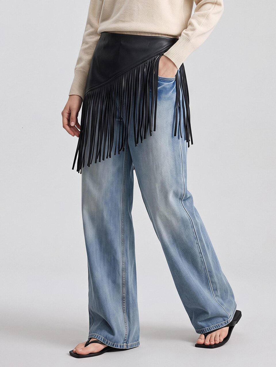 2026 New Autumn Women's Loose Fit Black PU Leather Skirt With Tassel Patchwork Design, Casual Commute Urban Modern Minimalist Elegant Tea Party Independence Day Old Money Style Teacher Outfit Office Wear Holiday Dress Vacation Date Outfit Women's Outwear Fashion Versatile Skirt