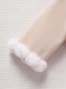SHEIN 女嬰拼接毛絨長袖單排扣可愛夾克 - 卡其色 - 查看 4