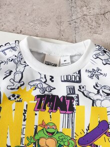 TEENAGE MUTANT NINJA TURTLES | SHEIN 1套 小男孩主題圓領抓絨運動衫與長褲，秋冬室內/戶外穿搭 - 彩色 - 查看 8