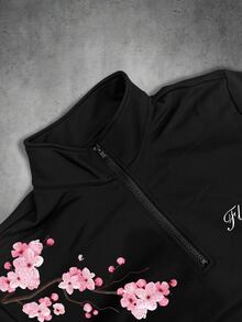 Manfinity EMRG 男士櫻花印花套頭運動衫與運動長褲套裝 - 黑色 - 查看 5