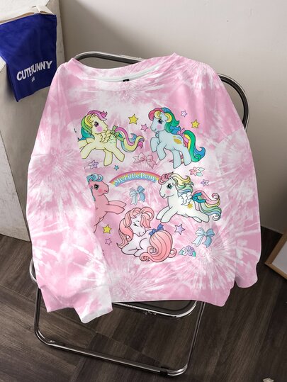 My Little Pony X SHEIN Plus Size Women's Crew Neck Cartoon Print Casual Everyday Sweatshirt