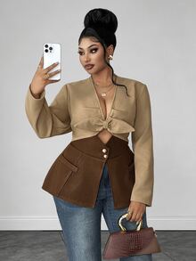 Maweii Blus Wanita Ukuran Besar Elegan dengan Desain Vintage, Potongan Pas Badan, Terbuat dari Campuran Wol, Cocok untuk Pesta, Santai, Perjalanan, dan Belanja. - MultiWarna - View 2