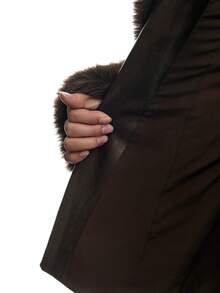 LYSMO Women's Plush Patchwork Fashion Versatile Daily Casual Jacket - Brown - View 7