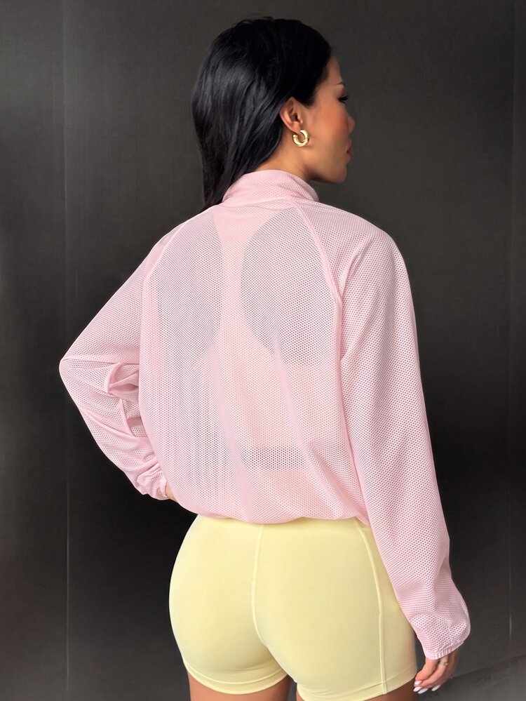 SHEIN Dewbera Women's Minimalist Mesh Zipper Long Sleeve Sports Jacket - Pink - View 2