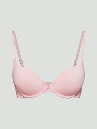 SHAPORA 1pc Women's Pink Lace Patchwork Minimalist Bra Top