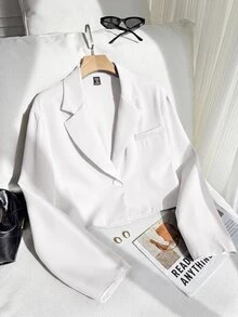 SHEIN EZwear Plus Size Casual Versatile White Cropped Thin Blazer Fall - White - View 1