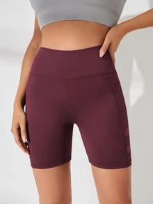 SHEIN Sports Women's Mesh Patchwork Casual Daily Sports Shorts (With Pockets) - Red Violet - View 4