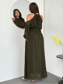 Firerie 大尺碼女款純色百褶休閒派對洋裝 - 綠色 - 查看 2