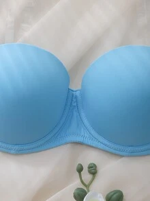 SHEIN Light Blue Underwire Molded Cup Push-Up Balconette Bra With High Support, Anti-Slip, Strapless, Invisible, Comfy Women's Lingerie - Baby Blue - View 4
