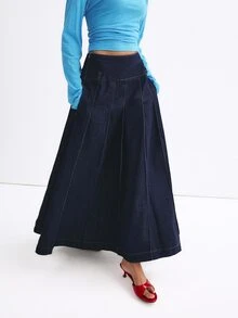 ATUI Studio Women's Solid Color Casual Versatile Daily Wear Skirt - Navy Blue - View 1