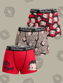 Betty Boop x SHEIN Women's Letter Print Casual Everyday Hipster Panties - Red - View 1
