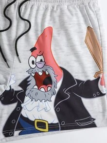 SpongeBob SquarePants | SHEIN Men's Plus Size Cartoon Print Casual Daily Shorts - Grey - View 3