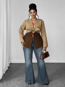 Maweii Blus Wanita Ukuran Besar Elegan dengan Desain Vintage, Potongan Pas Badan, Terbuat dari Campuran Wol, Cocok untuk Pesta, Santai, Perjalanan, dan Belanja. - MultiWarna - View 5
