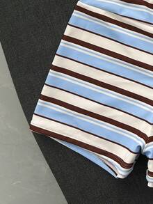 Livesso Bộ bikini 2 mảnh nữ mùa hè đi biển họa tiết sọc, áo bandeau và quần hipster - Nhiều màu - Xem 5