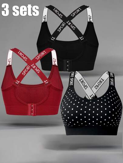SHEIN Velisys Women's Letter Print Casual Daily Sports Bra 3pcs Set