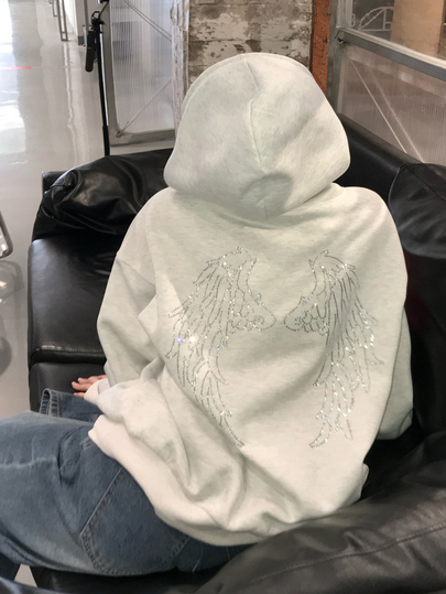 Dazy Plus Korean Style Hooded Rhinestone Pattern Loose Fit Versatile Spring/Autumn New Sweatshirt