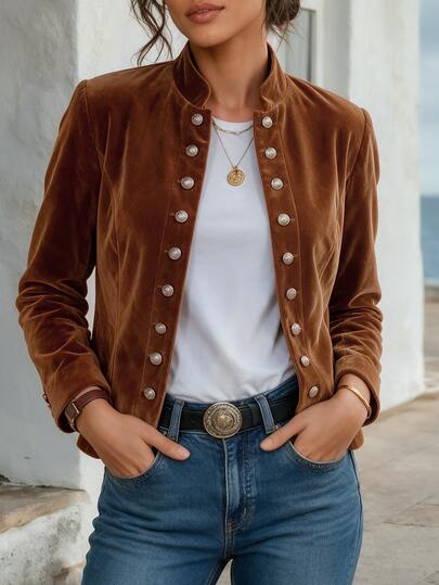 Faunlyn Damen-Jacke mit Knopfdesign, Langarm, lässig, Regular Fit
