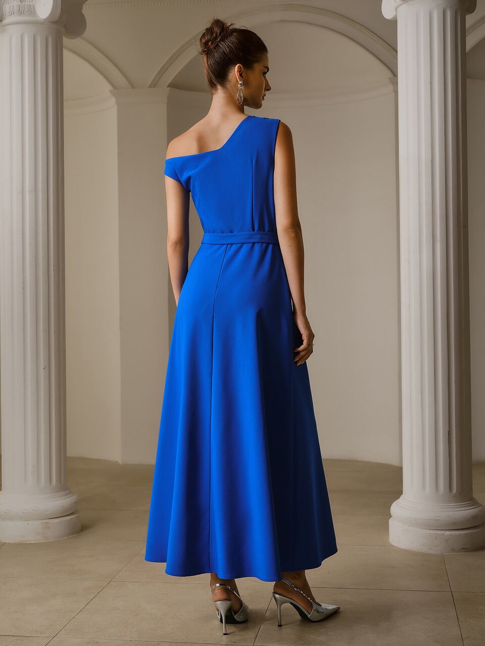 ZEYLAH Asymmetrical Asymmetric Neck Ruffle Neckline Dress