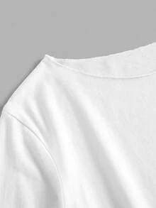 TOM & JERRY X SHEIN SHEIN EZwear 女款性感不對稱單肩長袖卡通印花T恤，適合外出、街頭穿搭、機場、時尚、返校、Y2K、派對、海灘度假、假日 - 白色 - 查看 5