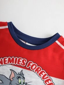 TOM & JERRY X SHEIN Baby Boy Fun Cartoon Print Crew Neck Short Sleeve T-Shirt And Shorts 2-Piece Set - Multicolor - View 3