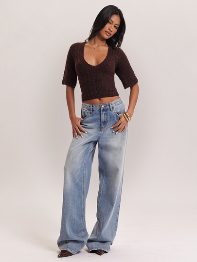 SHEIN BAE American Vintage Minimalist Fluffy Slimming V-Neck Casual Short Wide Women's Hot Girl Versatile Cinched Waist Commute Fitted Fashion Design Top