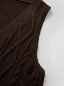 SHEIN Women Fall Winter V Neck Surplice Cable Knit Vest Sleeveless Cropped Knit Waistcoat - Brown - View 7