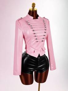 Amplova Jaket Tenun Wanita Napoleon Element Warna Pink - Berwarna merah muda - View 4