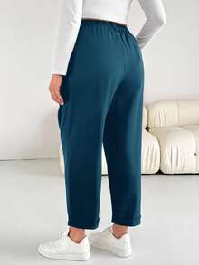 SHEIN Essnce Plus Size Casual Versatile Solid Color Pants - Blue - View 2