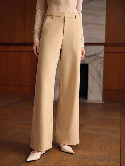MOTF PREMIUM WOMEN'S MINIMALIST VERSATILE SOLID COLOR LOOSE WIDE LEG SUIT PANTS FOR OFFICE COMMUTE
