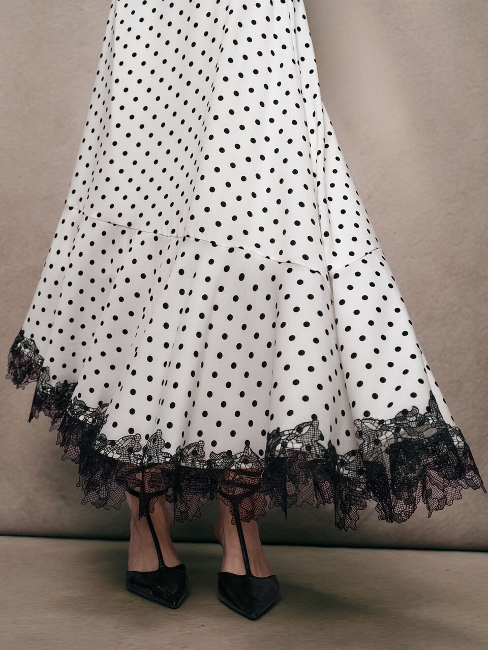Women's Elegant Lace Patchwork Polka Dot Print Skirt