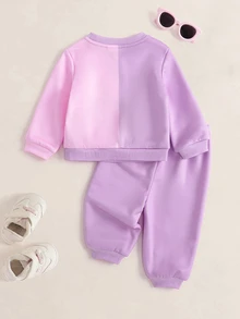 LOONEY TUNES X SHEIN Baby Girl Cartoon Print Sweatshirt & Sweatpants Set - Purple - View 2