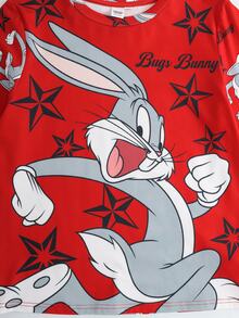 LOONEY TUNES X SHEIN 青少年男孩卡通印花居家服套裝 - 紅色 - 查看 4