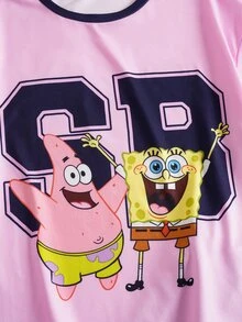 SpongeBob SquarePants | SHEIN Tween Girl Cartoon Print T-Shirt & Shorts Set - Pink - View 4