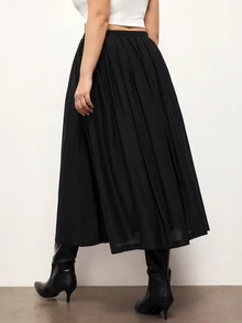 Maija Plus Size Fashion Versatile Solid Color Pleated Skirt - Black - View 3