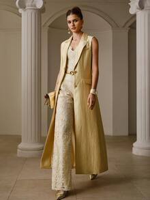 ZEYLAH SINGLE-BREASTED LONG TRENCH COAT WITH LAPEL COLLAR - Champagne - View 1