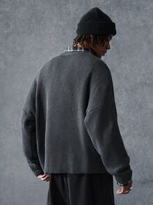 PAVTROS Men's Autumn/Winter Casual Versatile Solid Color Sweater - Grey - View 2