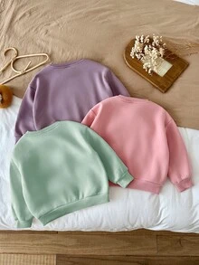 SHEIN LMoss Kids 女童 3件組 針織純色圓領寬鬆休閒秋冬衛衣套裝 - 彩色 - 查看 2